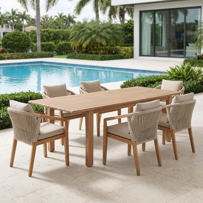 Natural Acacia Wood Outdoor Dining Table With Adjustable Width