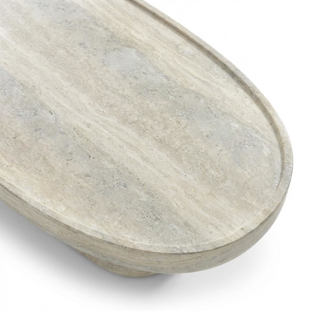 Concrete Indoor/Outdoor Coffee Table with Travertine Finish and Art Deco Style