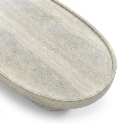 Concrete Indoor/Outdoor Coffee Table with Travertine Finish and Art Deco Style