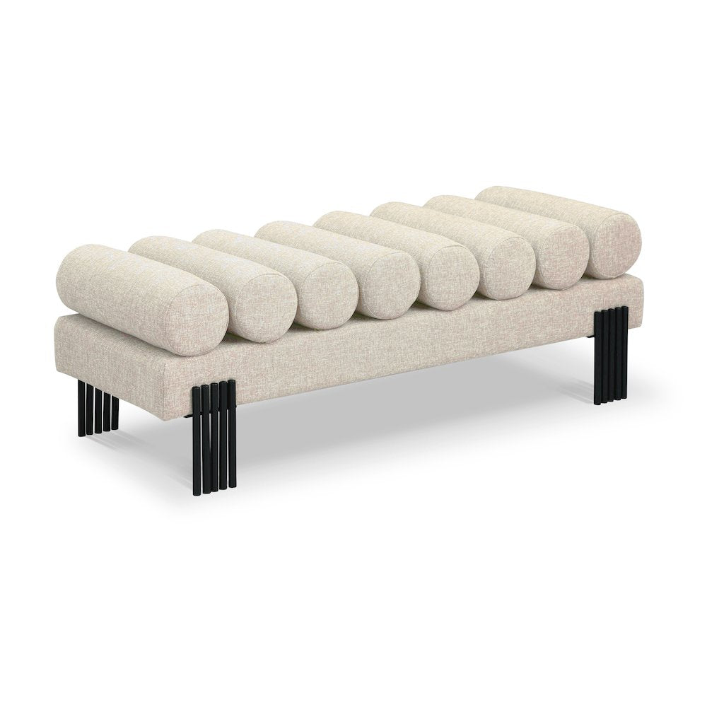 Akeela Beige Linen Textured Fabric Bench