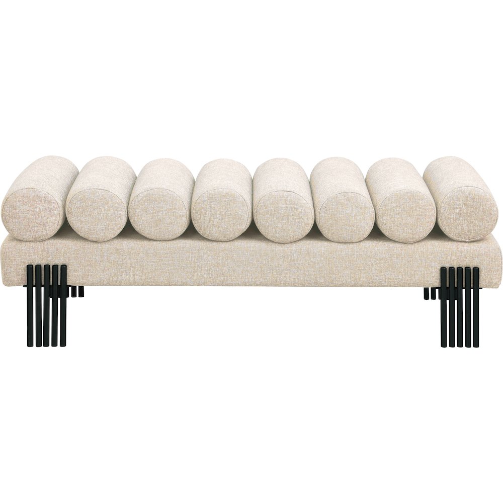 Akeela Beige Linen Textured Fabric Bench
