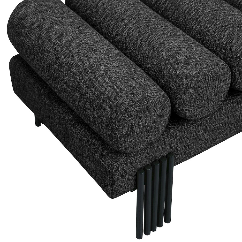 Akeela Black Linen Textured Fabric Bench