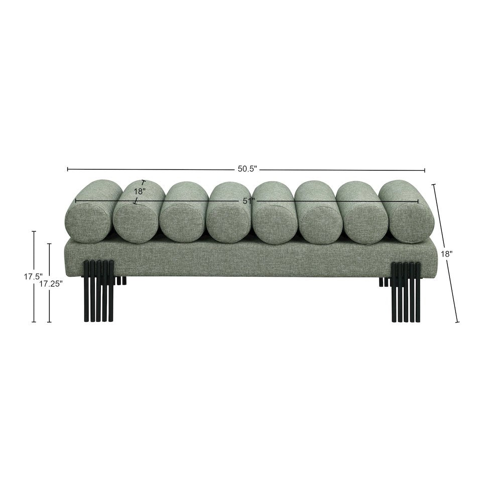 Akeela Green Linen Textured Fabric Bench