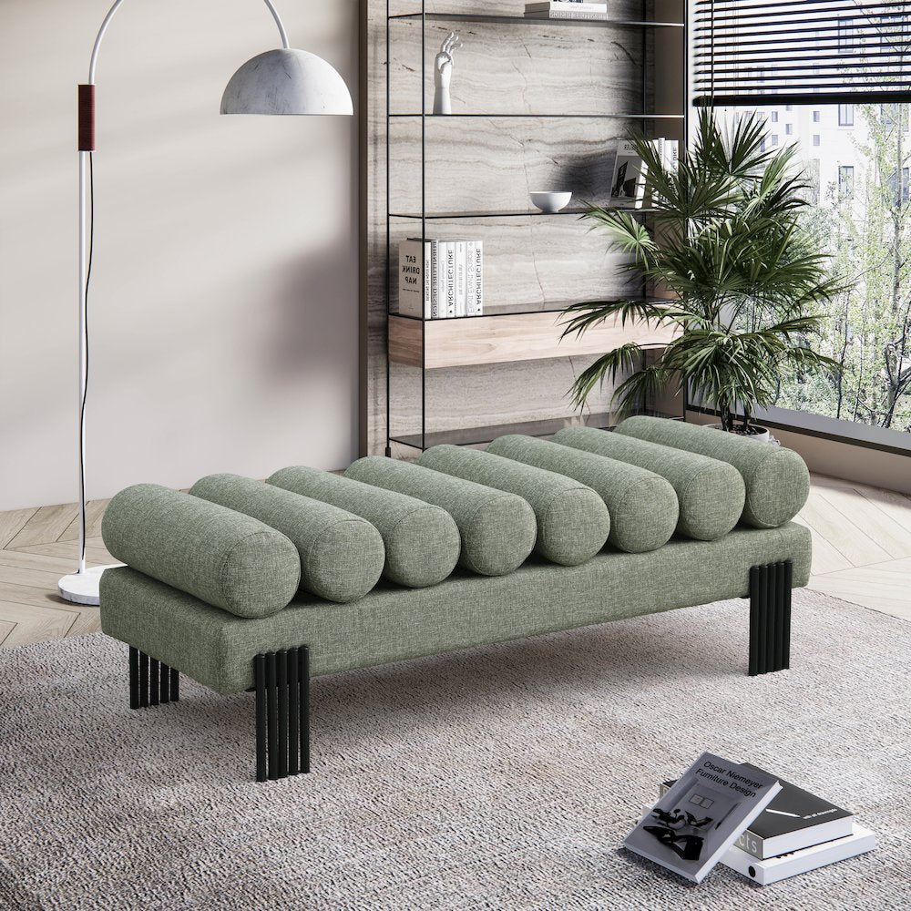 Akeela Green Linen Textured Fabric Bench