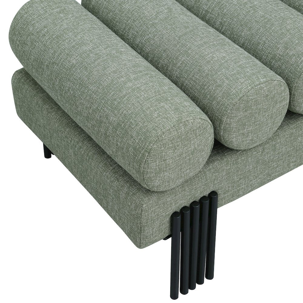 Akeela Green Linen Textured Fabric Bench