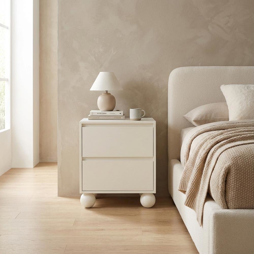 Cream Art Deco Nightstand with Elegant Finish and Modern Design