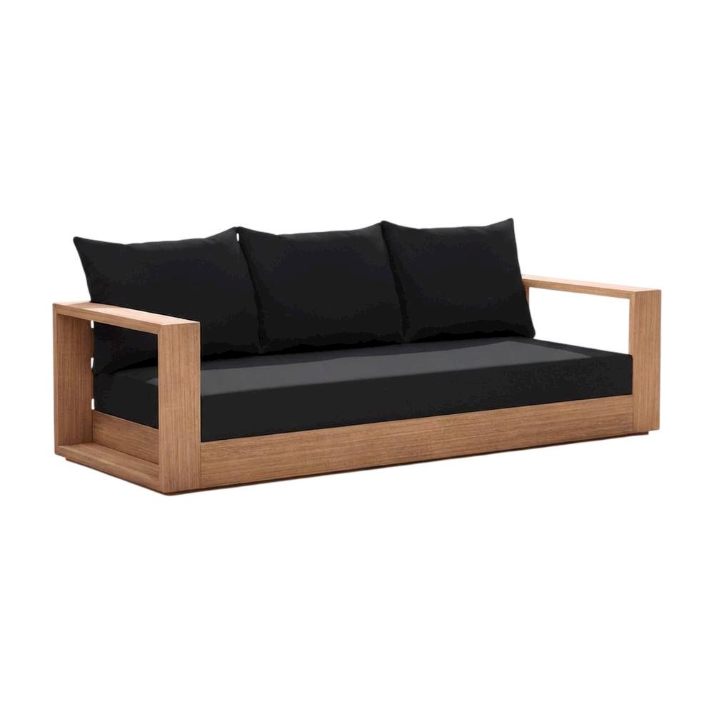Contemporary Black Fabric Outdoor Sofa With Cushioned Seating And Pillow