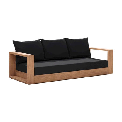 Contemporary Black Fabric Outdoor Sofa With Cushioned Seating And Pillow