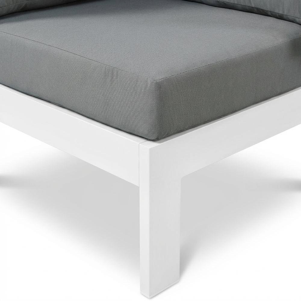 Gray Fabric Outdoor Corner Chair With Aluminum Frame And Contemporary Style