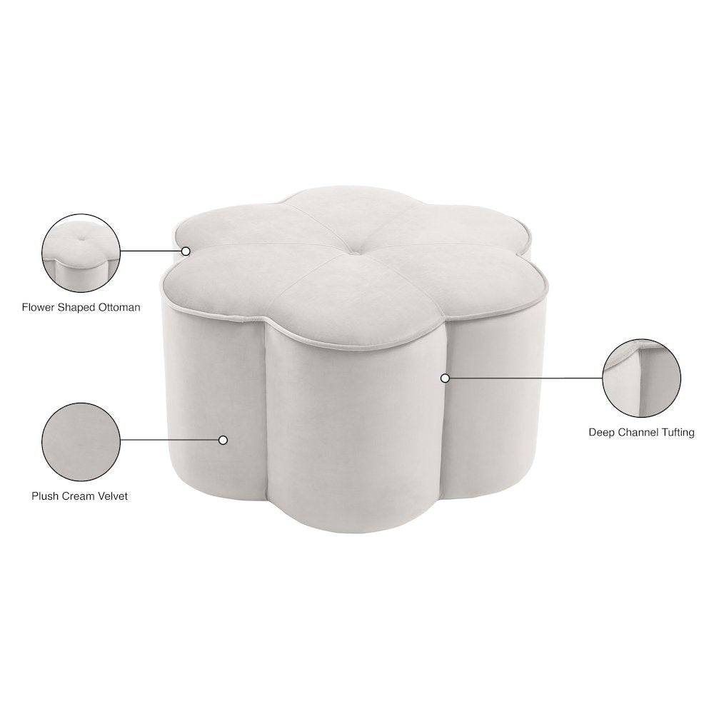 Daisy Cream Velvet Ottoman