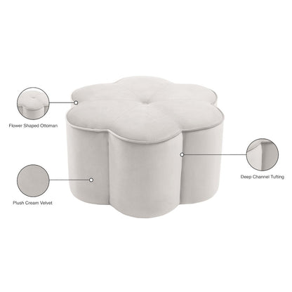 Daisy Cream Velvet Ottoman