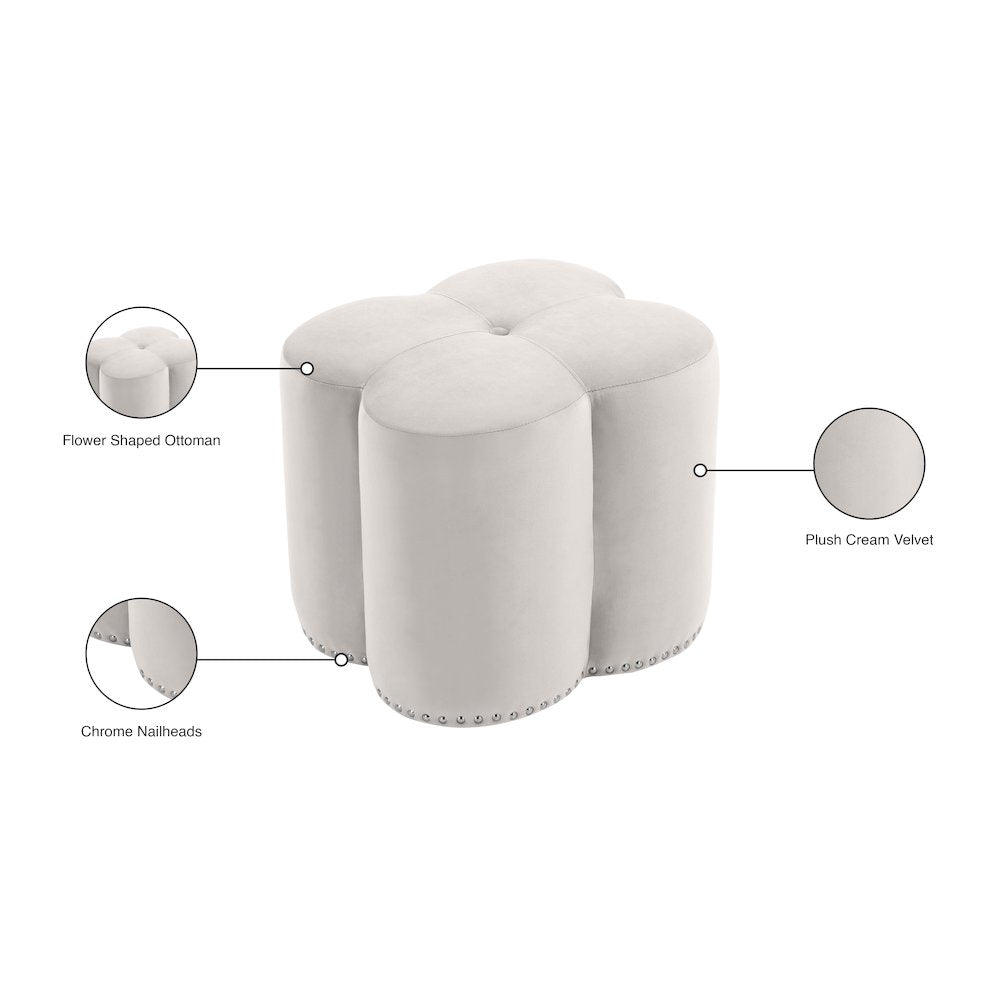 Clover Cream Velvet Ottoman