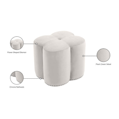 Clover Cream Velvet Ottoman