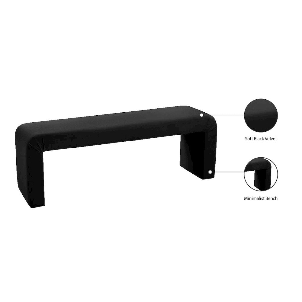 Minimalist Black Velvet Bench