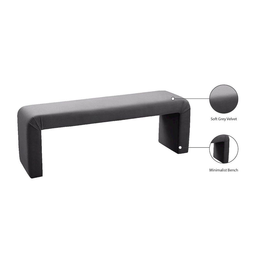 Minimalist Grey Velvet Bench