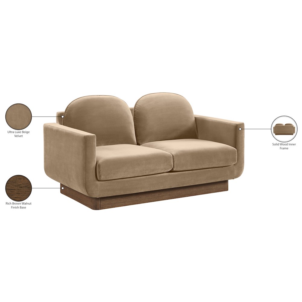 Diviento 63" Beige Velvet Performance Fabric Upholstered Loveseat