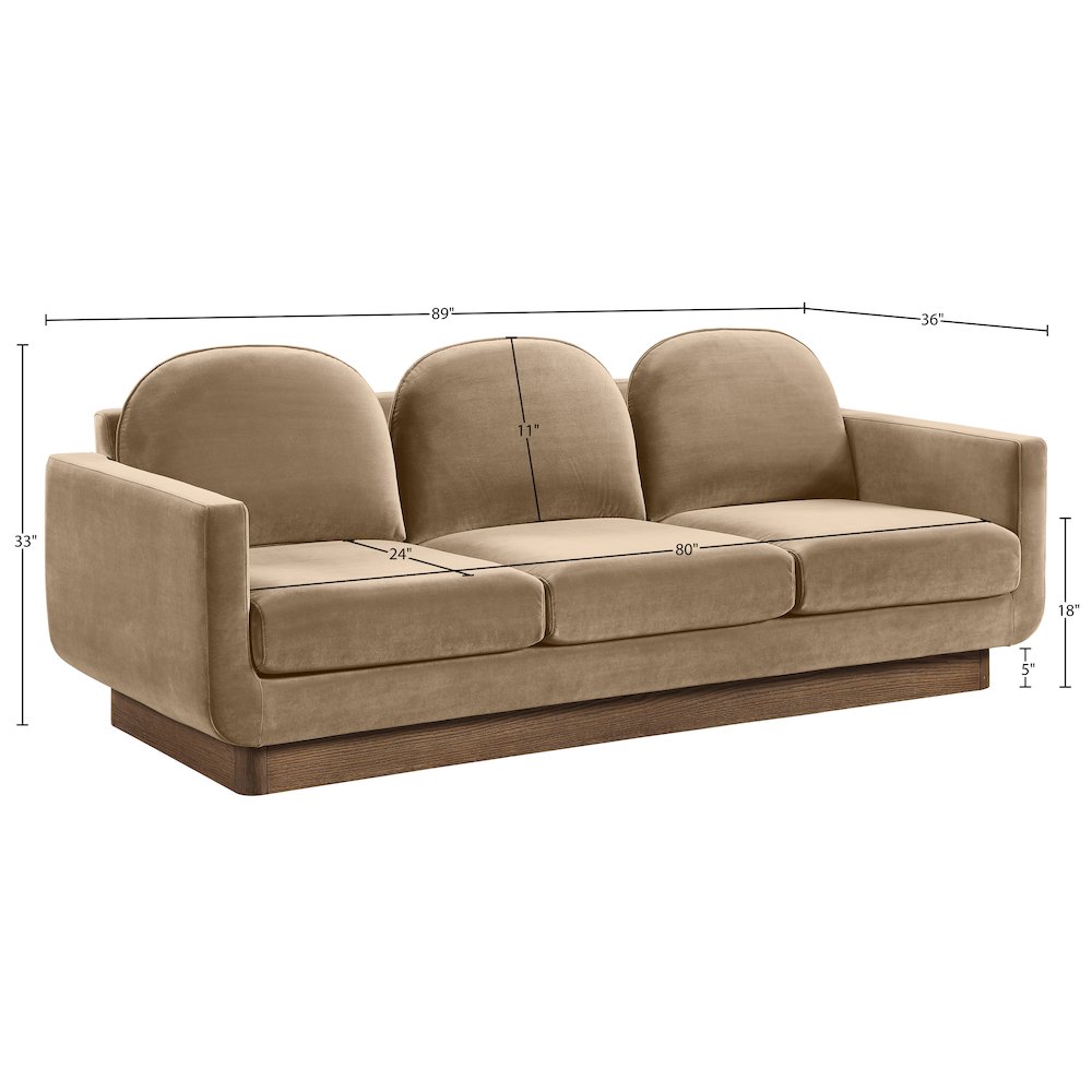 Diviento 89" Beige Velvet Performance Fabric Upholstered Sofa