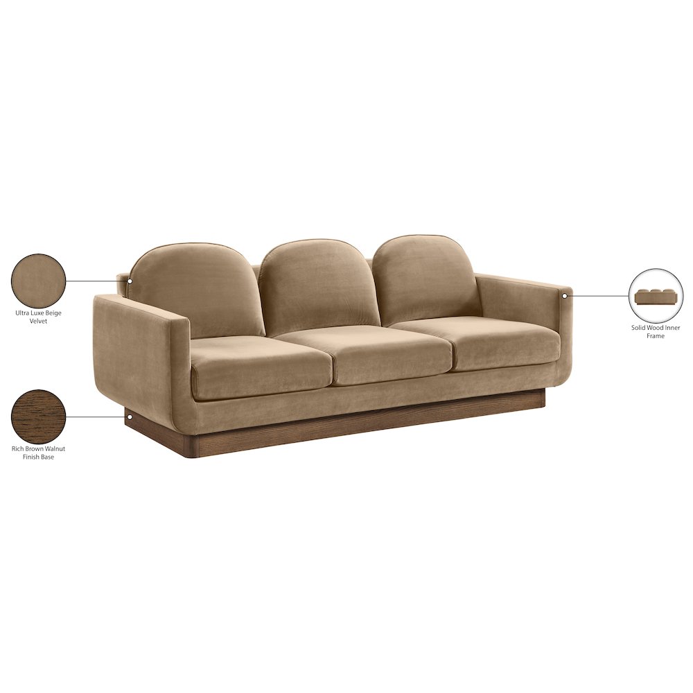 Diviento 89" Beige Velvet Performance Fabric Upholstered Sofa