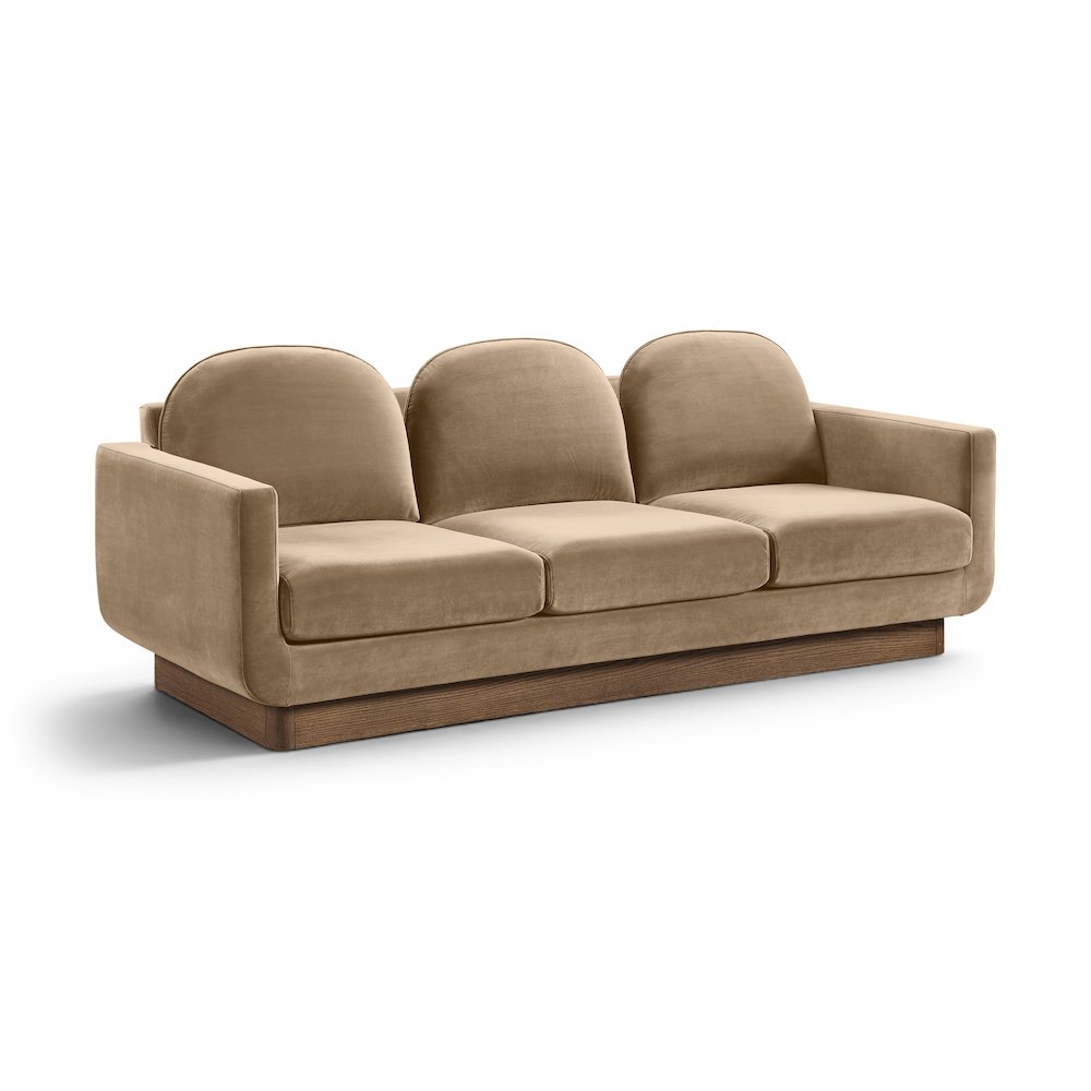 Diviento 89" Beige Velvet Performance Fabric Upholstered Sofa