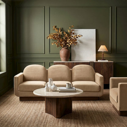 Diviento 89" Beige Velvet Performance Fabric Upholstered Sofa