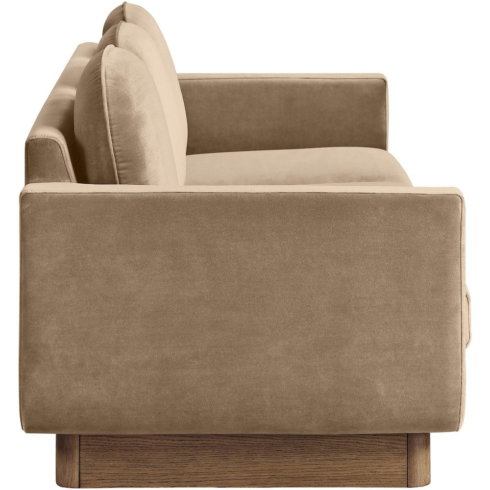 Diviento 89" Beige Velvet Performance Fabric Upholstered Sofa