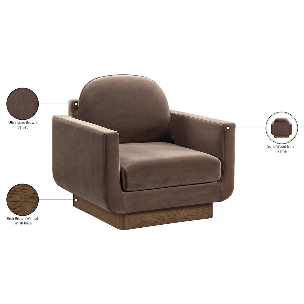 Diviento Brown Velvet Performance Fabric Upholstered Accent Chair