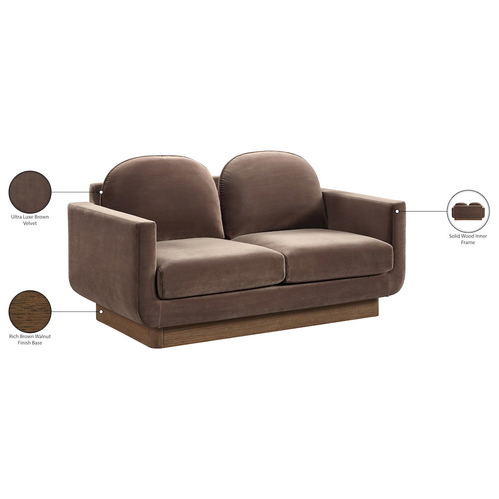 Diviento 63" Brown Velvet Performance Fabric Upholstered Loveseat