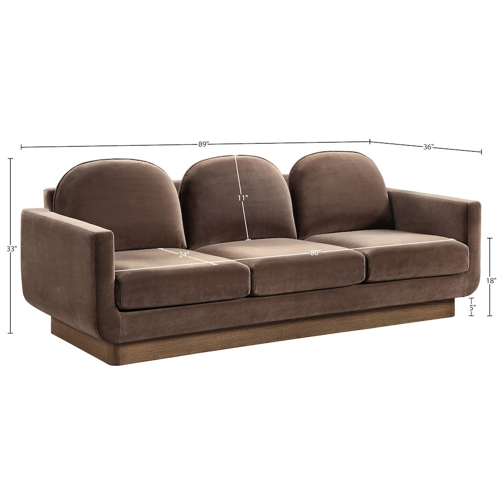 Diviento 89" Brown Velvet Performance Fabric Upholstered Sofa