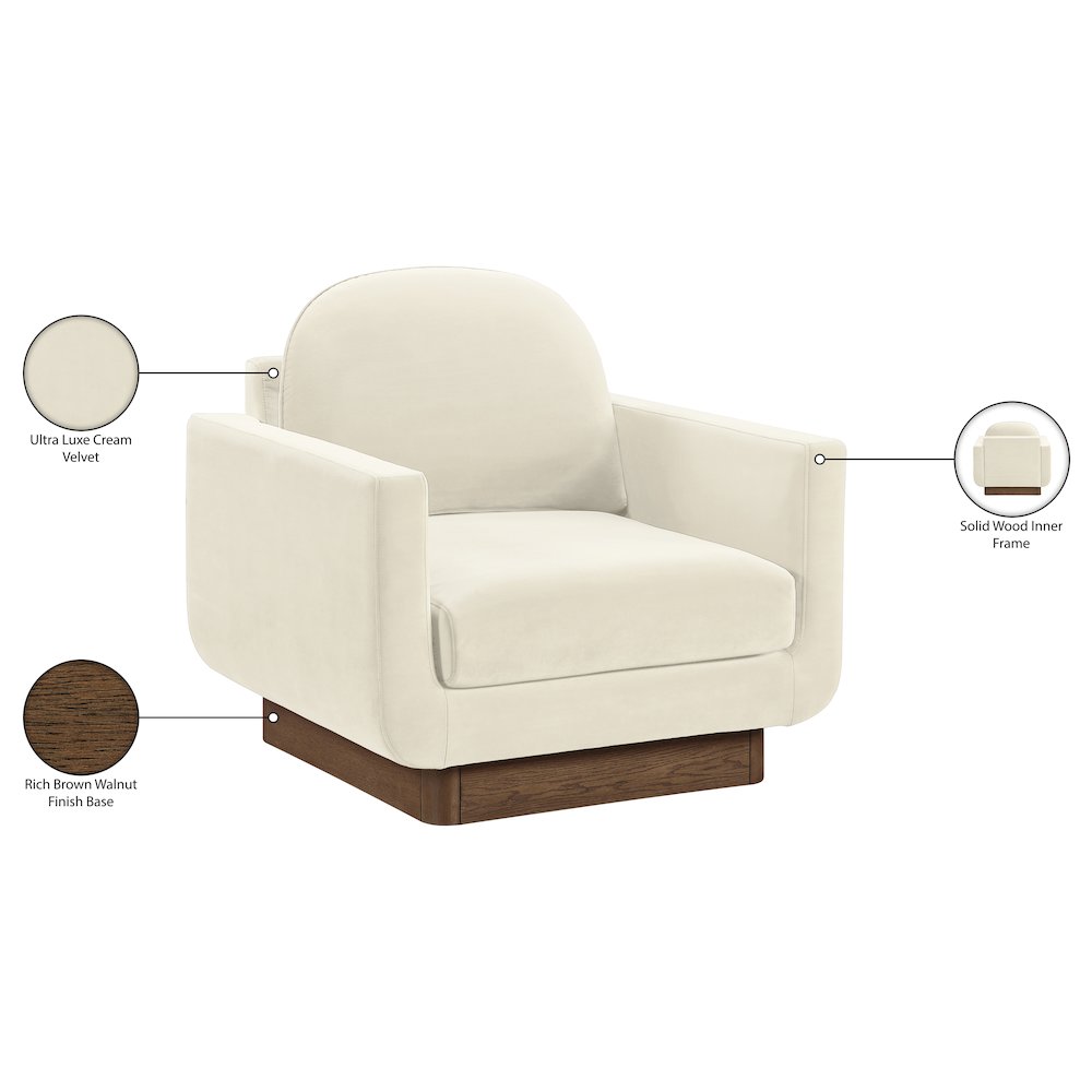 Diviento Cream Velvet Performance Fabric Upholstered Accent Chair