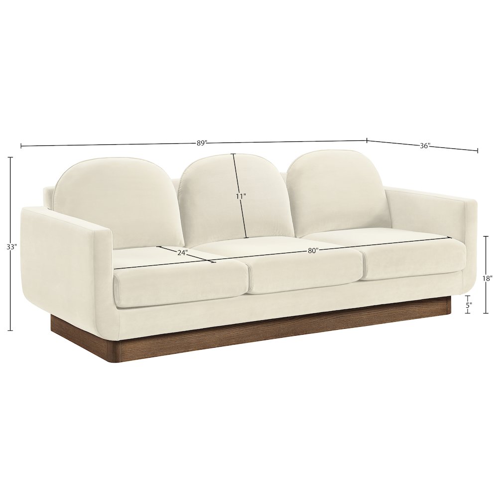 Diviento 89" Cream Velvet Performance Fabric Upholstered Sofa