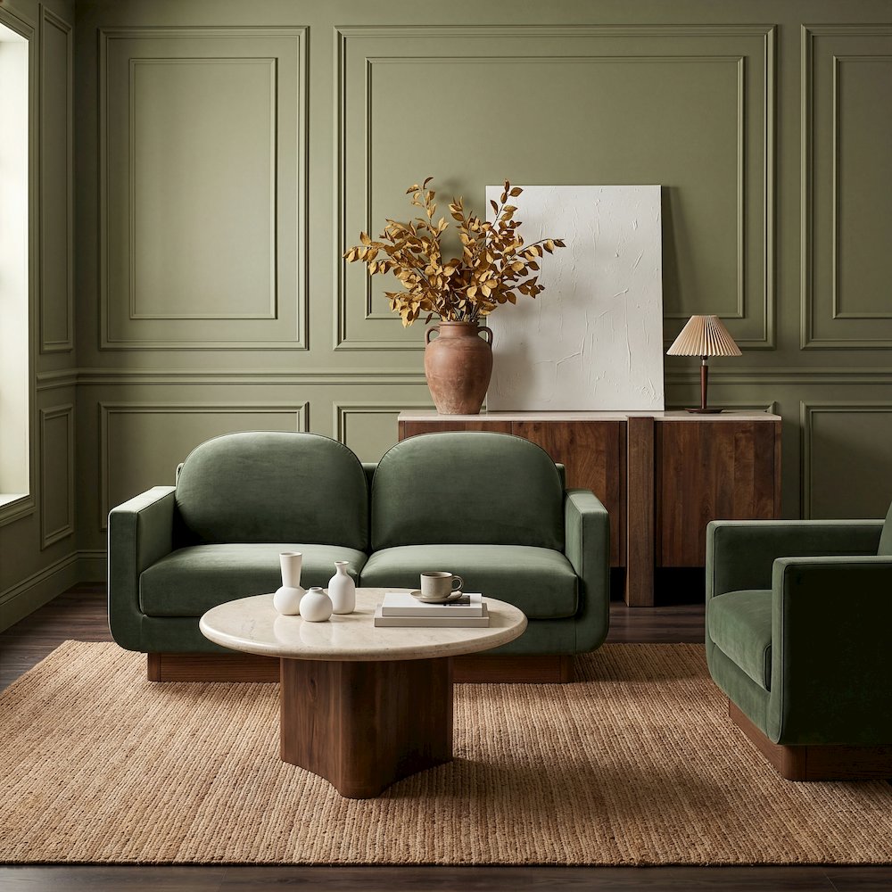 Diviento 63" Green Velvet Performance Fabric Upholstered Loveseat