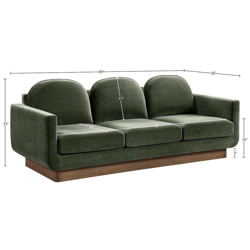 Diviento 89" Green Velvet Performance Fabric Upholstered Sofa