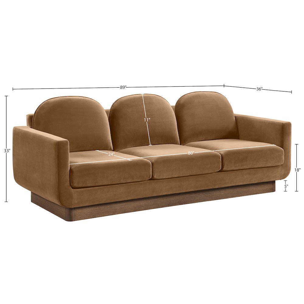 Diviento 89" Saddle Velvet Performance Fabric Upholstered Sofa