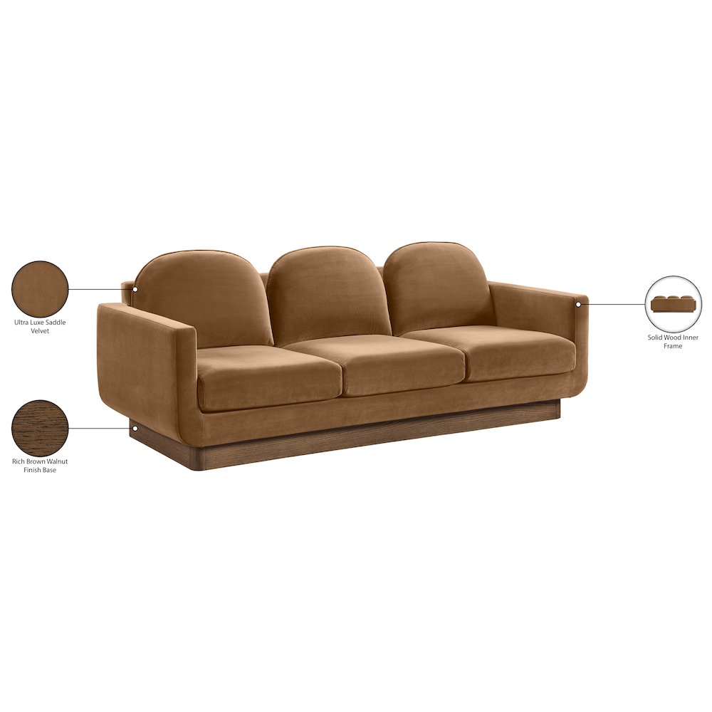 Diviento 89" Saddle Velvet Performance Fabric Upholstered Sofa