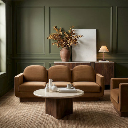 Diviento 89" Saddle Velvet Performance Fabric Upholstered Sofa