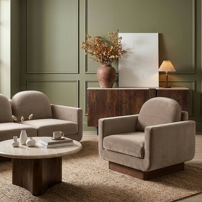 Diviento Taupe Velvet Performance Fabric Upholstered Accent Chair