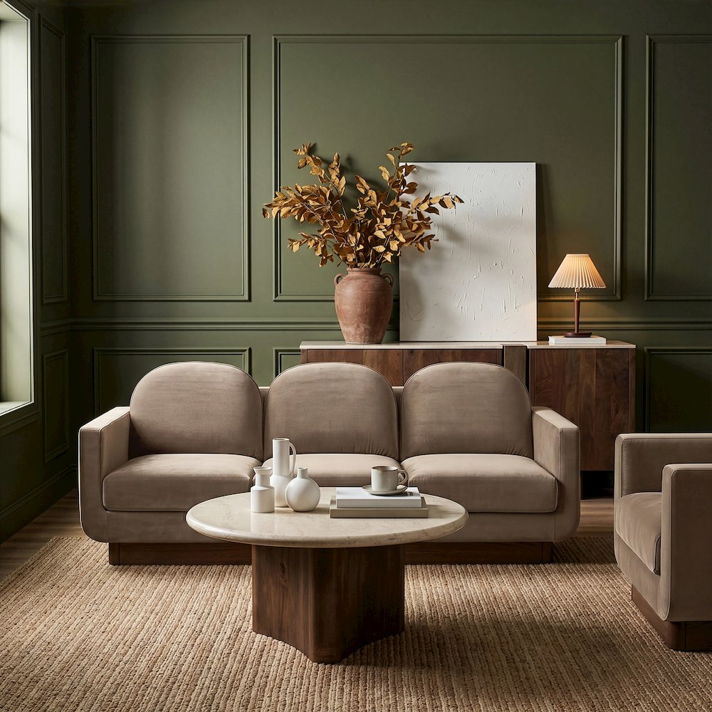 Diviento 89" Taupe Velvet Performance Fabric Upholstered Sofa