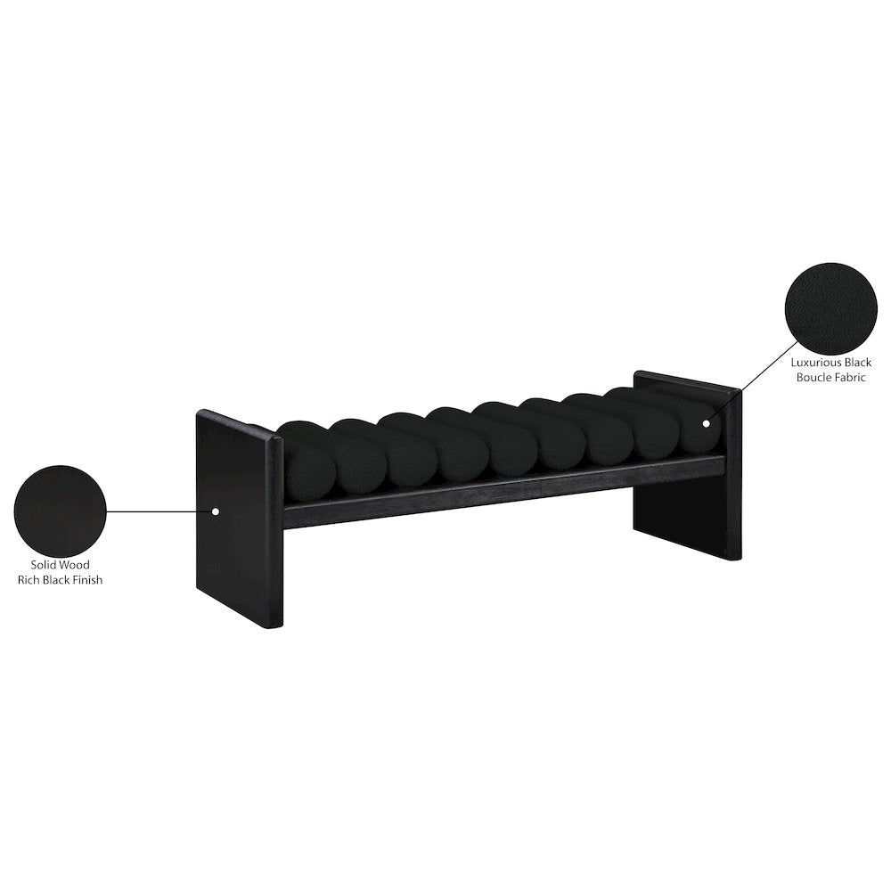 Waverly Black Boucle Fabric Bench