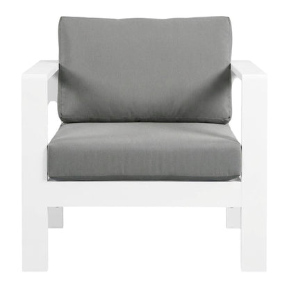 Gray Fabric Outdoor Patio Aluminum Armchair, Cushioned Seat, Contemporary Style