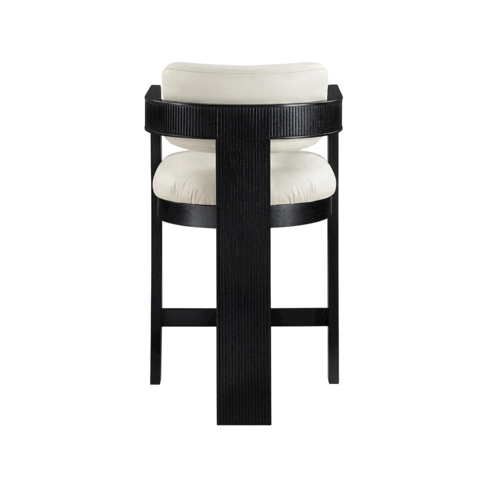 Velvet Art Deco Counter Stool, Low Back, Rubberwood Legs, Cream Velvet