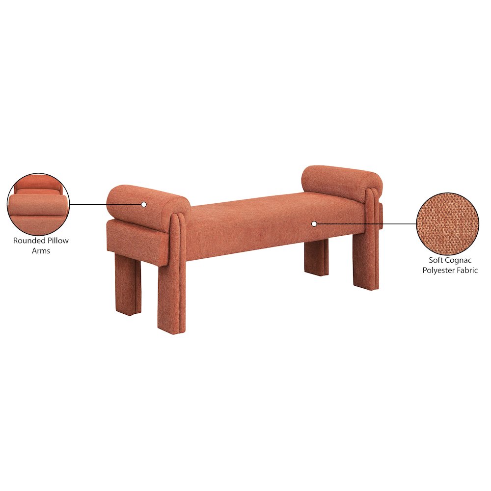 Stefano Cognac Polyester Fabric Bench