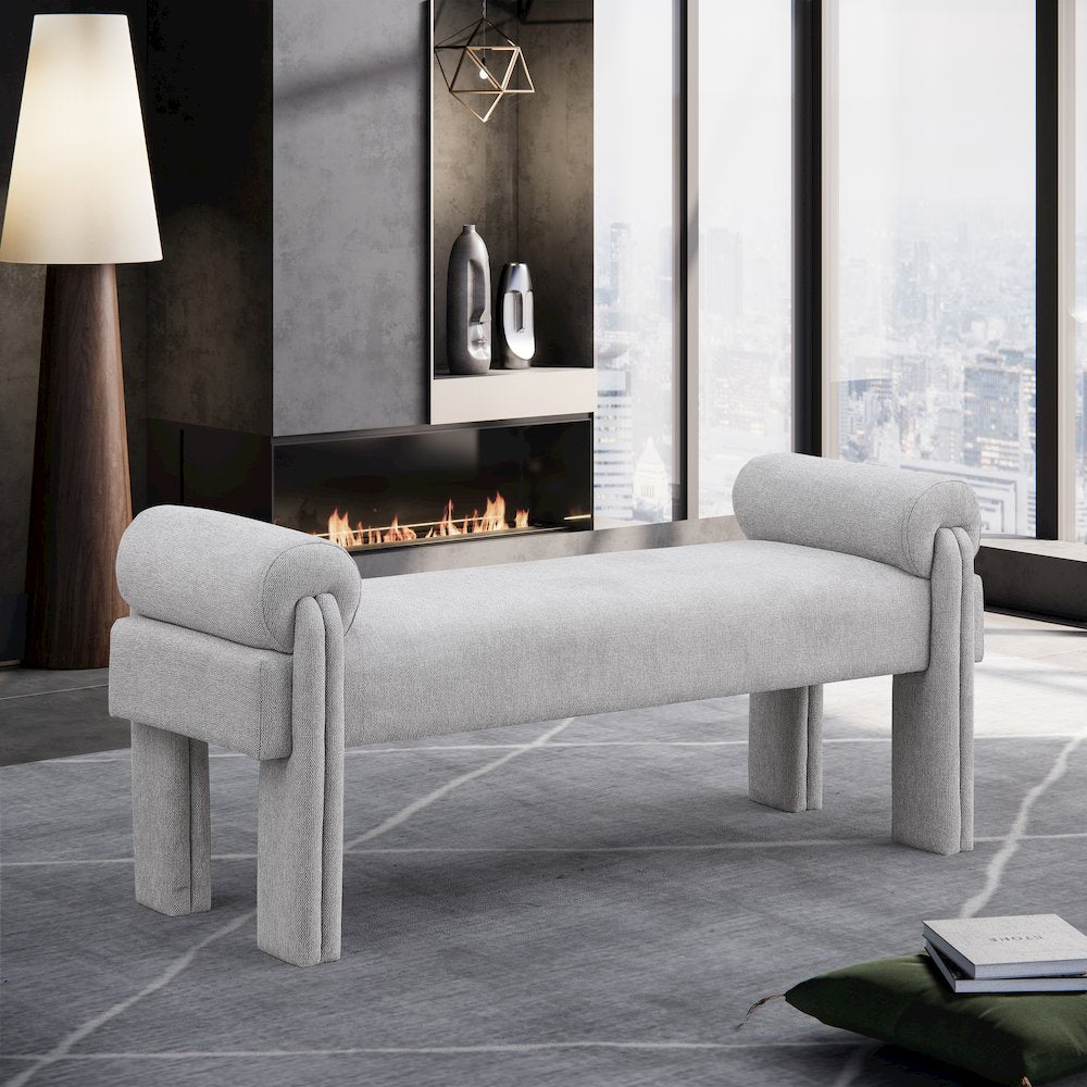 Stefano Grey Polyester Fabric Bench
