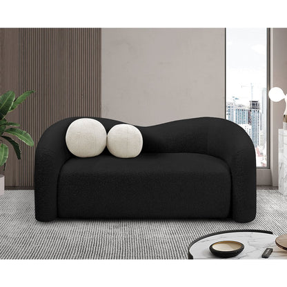 Kali Black Faux Shearling Teddy Fabric Loveseat