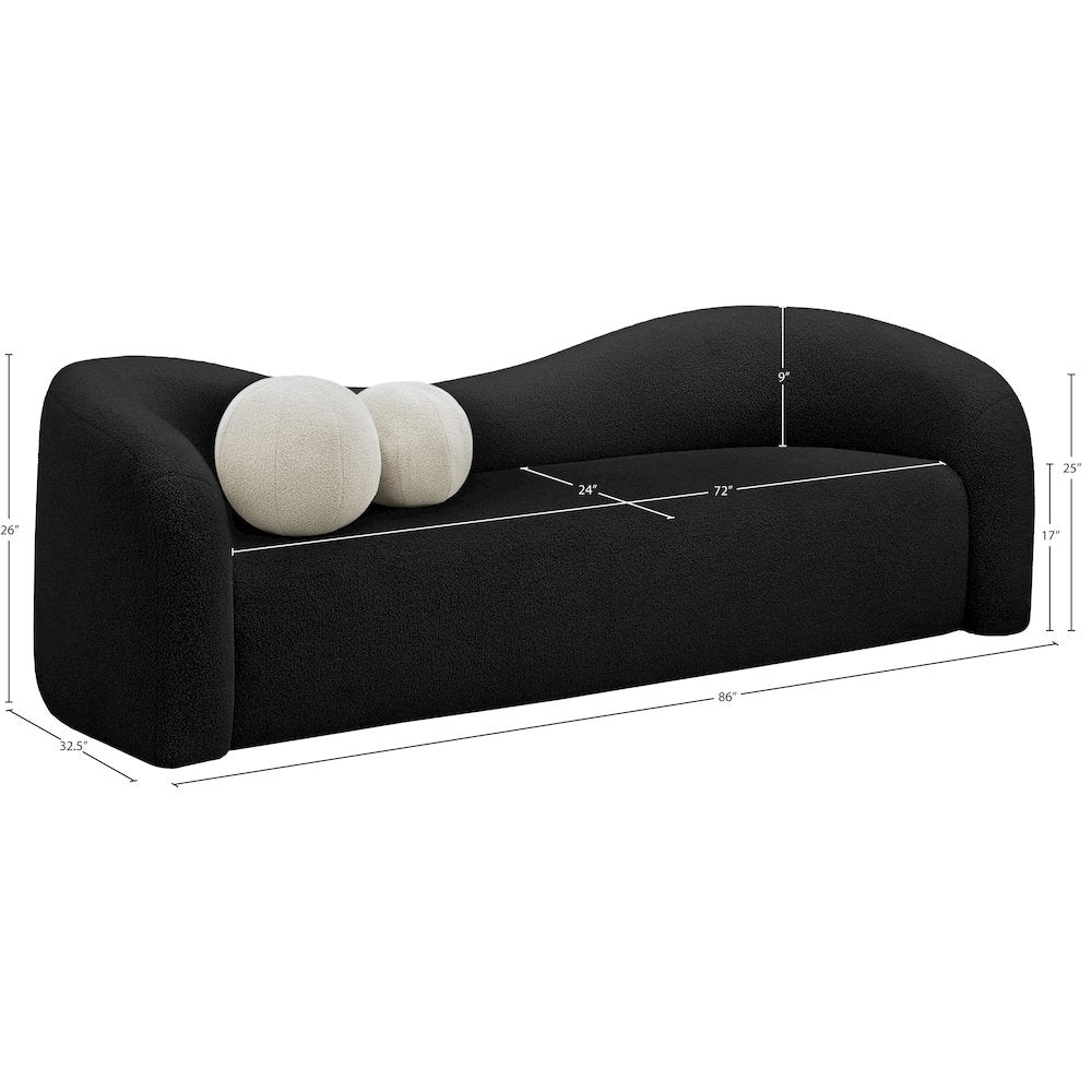 Kali Black Faux Shearling Teddy Fabric Sofa