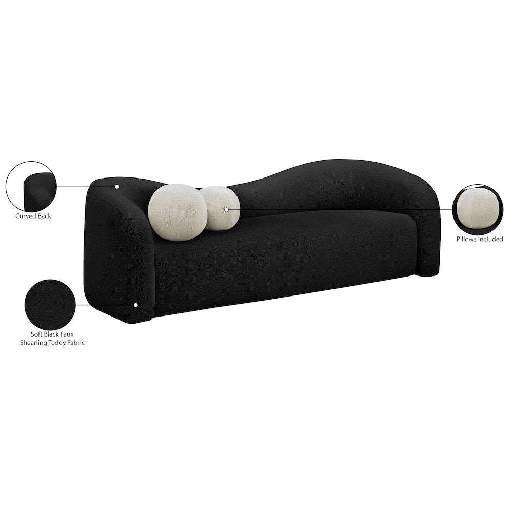 Kali Black Faux Shearling Teddy Fabric Sofa