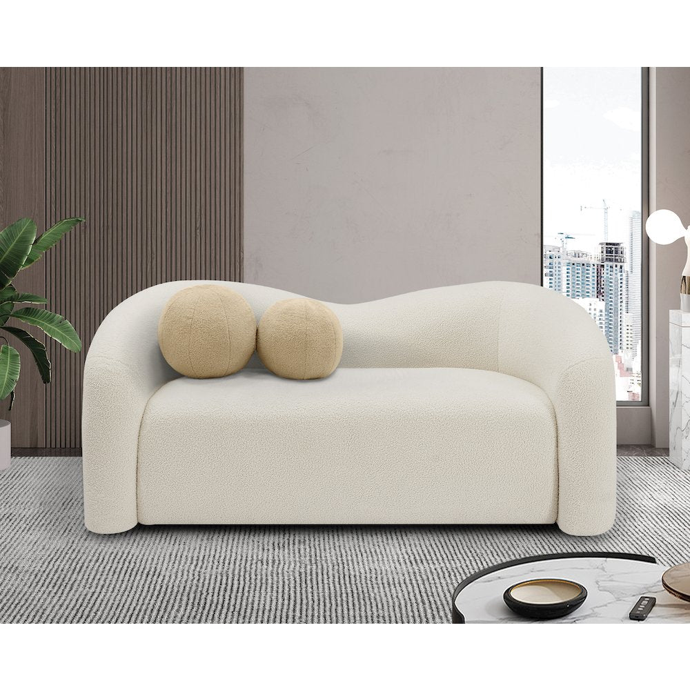 Kali Cream Faux Shearling Teddy Fabric Loveseat
