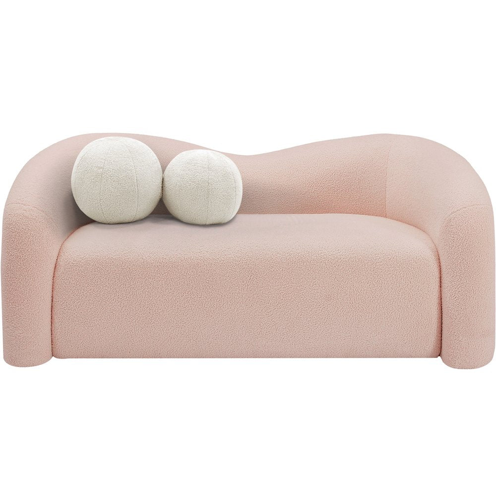 Kali Pink Faux Shearling Teddy Fabric Loveseat