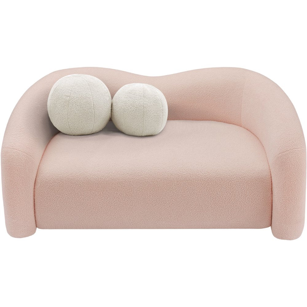 Kali Pink Faux Shearling Teddy Fabric Loveseat