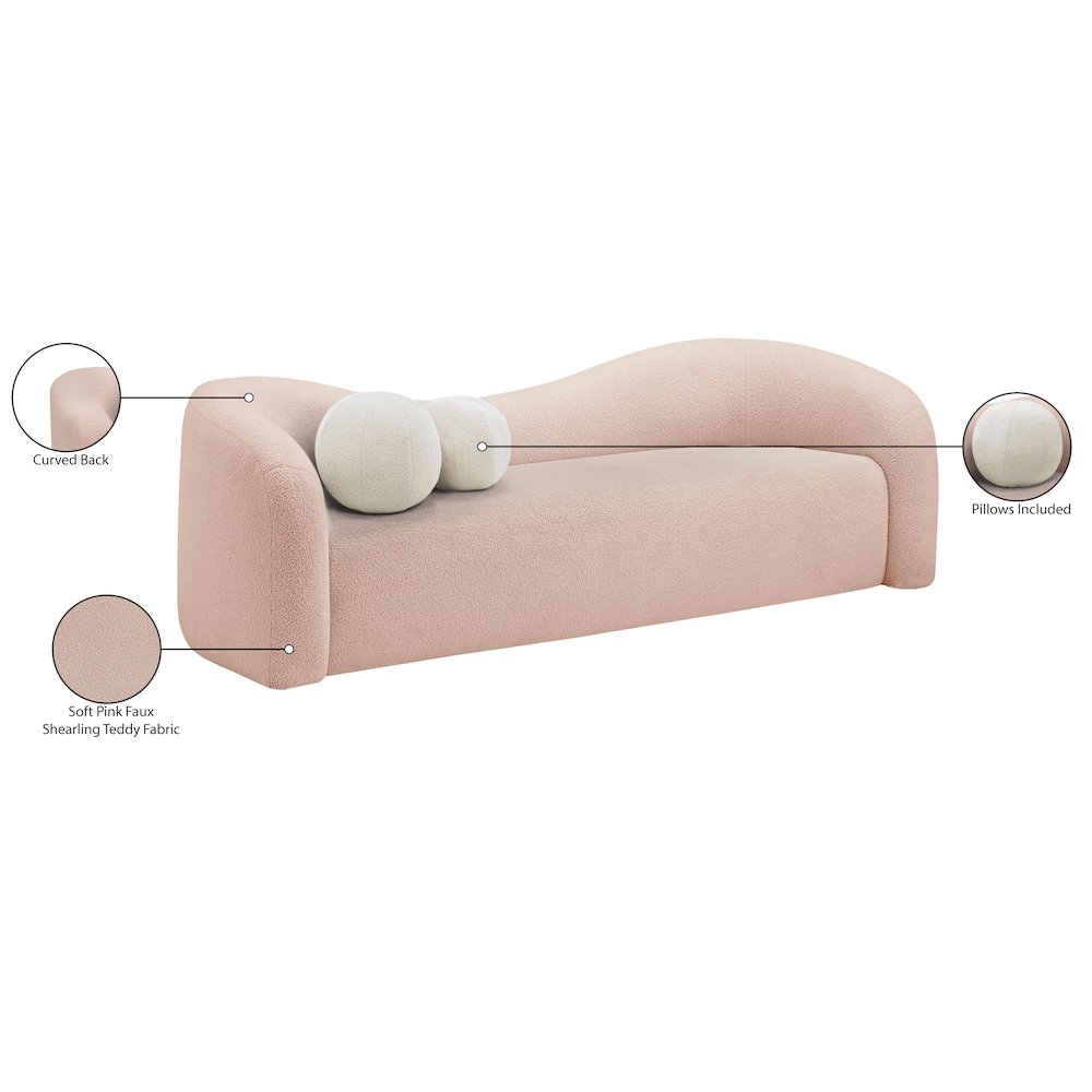 Kali Pink Faux Shearling Teddy Fabric Sofa