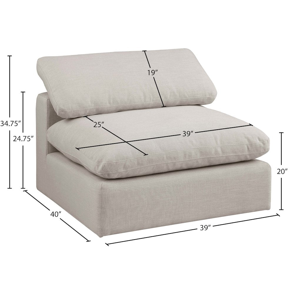 Comfy Beige Linen Textured Fabric Modular Armless Chair